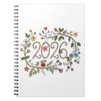 Botanical 2026 Typography with Flowering Vines Notitieboek