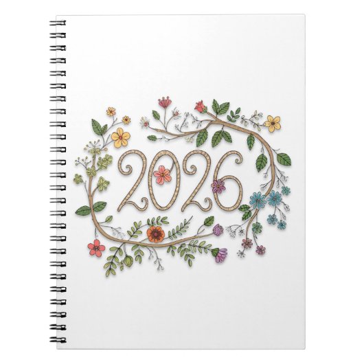 Botanical 2026 Typography with Flowering Vines Notitieboek (Voorkant)