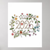 Botanical 2026 Typography with Flowering Vines Poster (Voorkant)