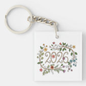Botanical 2026 Typography with Flowering Vines  Sleutelhanger (voorkant)