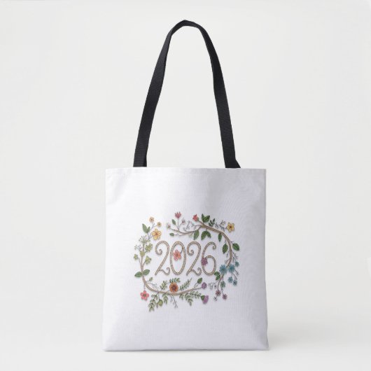 Botanical 2026 Typography with Flowering Vines Tote Bag (Voorkant)