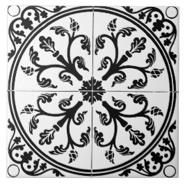 Botanical Abstract Circle Vintage Black and White Tegeltje