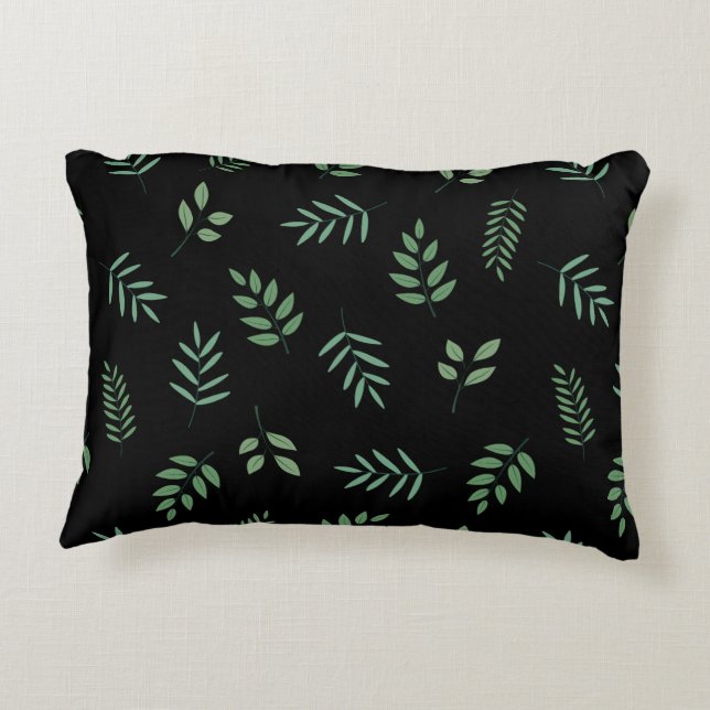 Botanical Accent Pillow – Leaf on Black Design Accent Kussen (Achterkant)