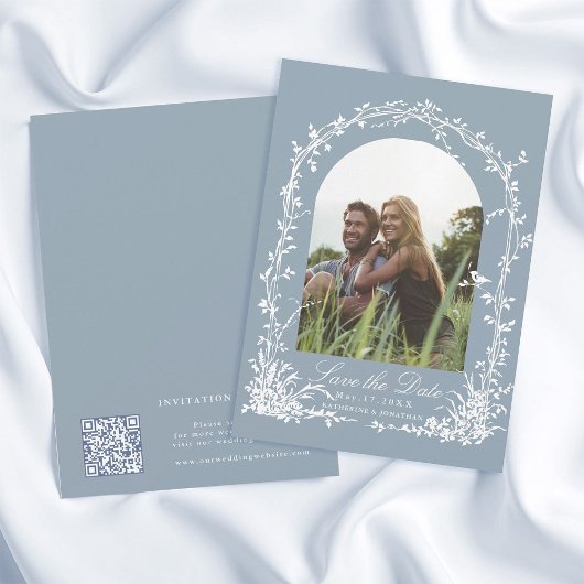 Botanical Arch Garden Dusty Blue Wedding Photo Save The Date