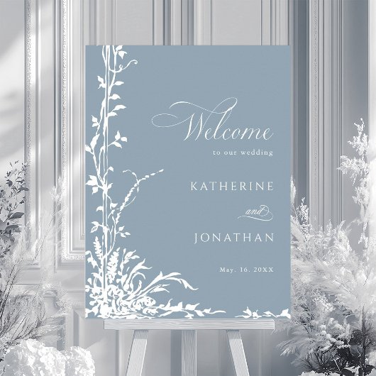 Botanical Arch Garden Dusty Blue Wedding Welcome Poster
