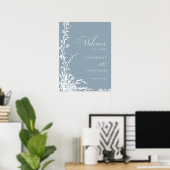 Botanical Arch Garden Dusty Blue Wedding Welcome Poster (Thuiskantoor)