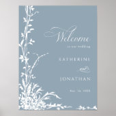 Botanical Arch Garden Dusty Blue Wedding Welcome Poster (Voorkant)