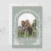 Botanical Arch Garden Sage Green Wedding Photo  Save The Date (Voorkant)