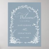 Botanical Arch Garden Wedding Dusty Blue Welcome  Poster (Voorkant)