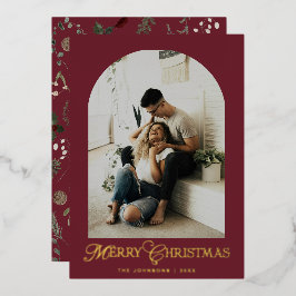 Botanical Arch Photo Gold Christmas Holiday Card Folie Feestdagenkaart