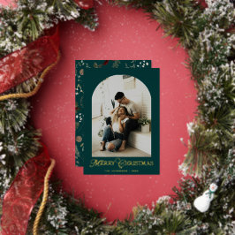 Botanical Arch Photo Merry Christmas Holiday Card Folie Feestdagenkaart
