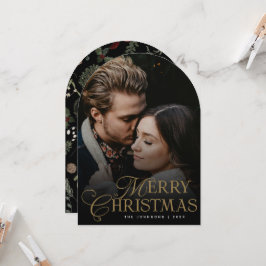 Botanical Arch Photo Merry Christmas Holiday Card Kaart