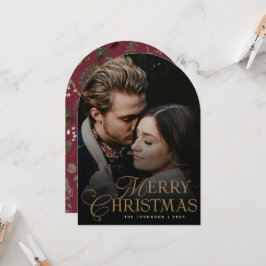 Botanical Arch Photo Red Christmas Holiday Card Kaart