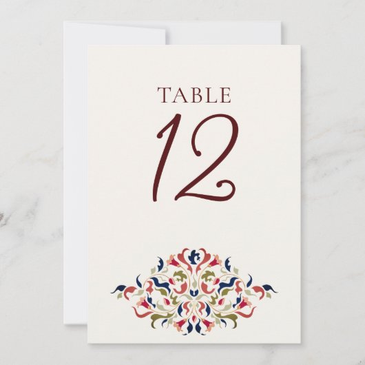 Botanical Art Floral Paisley Wedding Table Number Kaart (Voorkant)