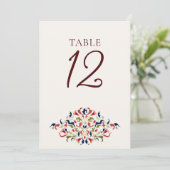 Botanical Art Floral Paisley Wedding Table Number Kaart (Staand voorkant)