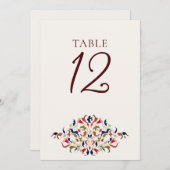 Botanical Art Floral Paisley Wedding Table Number Kaart (Voorkant / Achterkant)