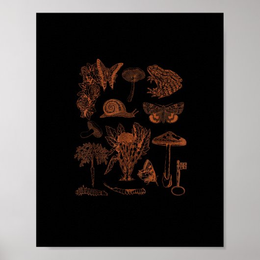 Botanical Art, Frog Fungi Goblincore Aesthetic Cot Poster (Voorkant)