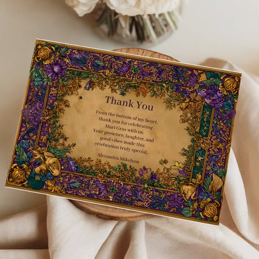 Botanical Baroque Mardi Gras Masquerade Bedankkaart