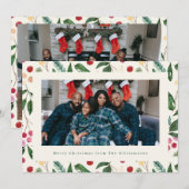 Botanical Berries Greenery Christmas Family Photo  Feestdagenkaart (Voorkant / Achterkant)