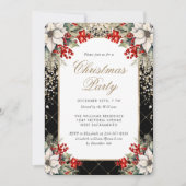 Botanical Black Gold Elegant Christmas Party Kaart (Voorkant)
