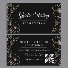 Botanical Black QR Code Esthetician Floral Visitekaartje