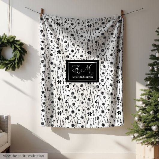 Botanical Blanket Personalized Monochrome Minimal Fleece Deken