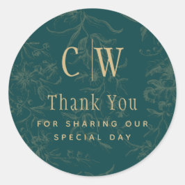  BOTANICAL BLAUWGROEN GOLD Wedding Favor Gift Labe Ronde Sticker