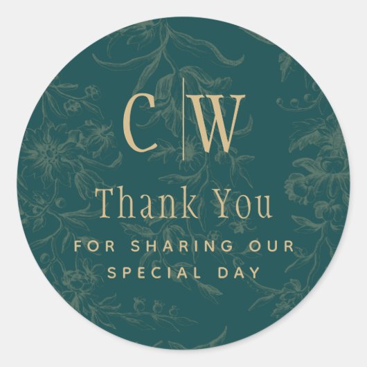  BOTANICAL BLAUWGROEN GOLD Wedding Favor Gift Labe Ronde Sticker (Voorkant)