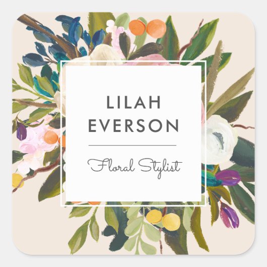 Botanical Bliss Floral Business Labels | Crème (Voorkant)