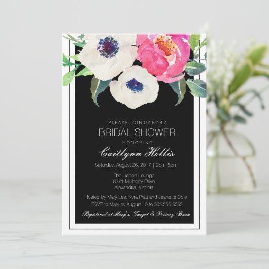 Botanical Bliss Zwart Wit Bloemen Vrijgezellenfees Kaart (Staand voorkant)