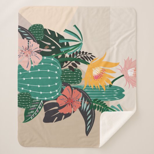 Botanical Blooming: Cactus Art. Sherpa Deken (Voorkant)