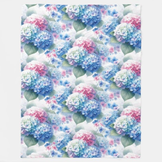 Botanical blue and pink Hydrangea Fleece Deken (Voorkant)