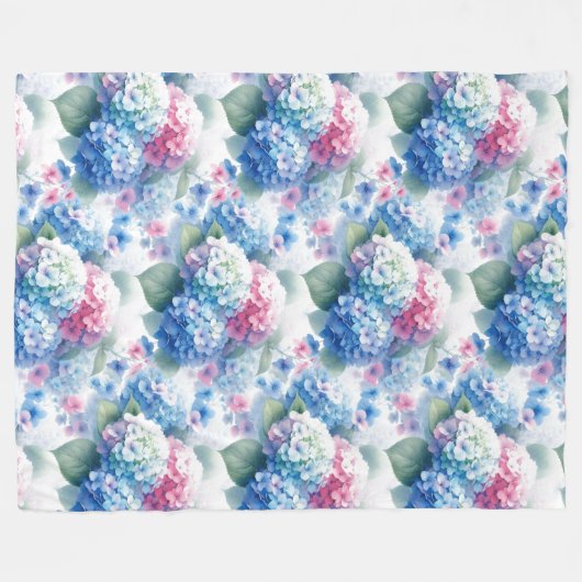 Botanical blue and pink Hydrangea  Fleece Deken (Voorkant (Horizontaal))
