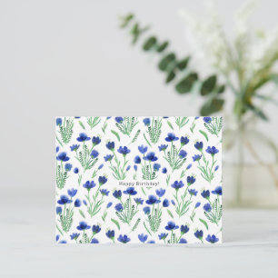 Botanical Blue Floral Flowers Happy Birthday Card Briefkaart