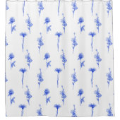 Botanical Blue Floral Flowers Pattern Curtain Douchegordijn (Voorkant)