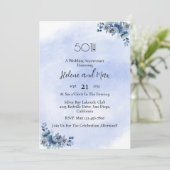 Botanical Blue Floral Wedding Anniversary  Kaart (Staand voorkant)