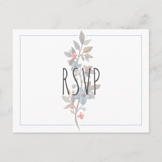Botanical Blue Floral Wedding RSVP Briefkaart (Voorkant)