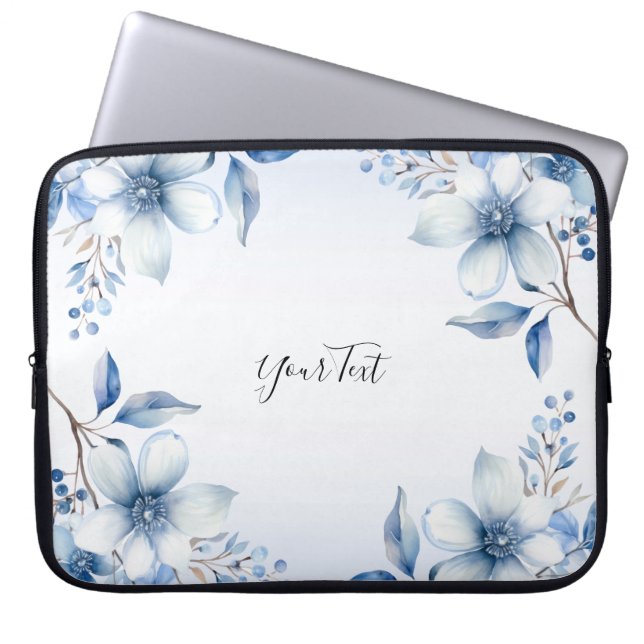 Botanical Blue Flowers Laptophoes Laptop Sleeve (Voorkant)