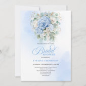 Botanical Blue Hydrangea Eucalyptus Shower Invitat Kaart (Voorkant)