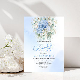 Botanical Blue Hydrangea Eucalyptus Shower Invitat Kaart
