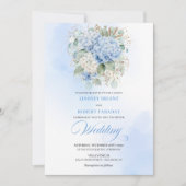 Botanical Blue Hydrangea Floral Wedding Invitation Kaart (Voorkant)