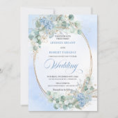 Botanical Blue Hydrangea Wheat Elegant Wedding  Kaart (Voorkant)