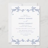 Botanical Blue Line Art Elegant Wedding Kaart (Voorkant)