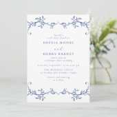 Botanical Blue Line Art Elegant Wedding Kaart (Staand voorkant)