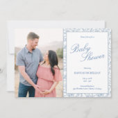 Botanical Blue Line Baby shower Uitnodiging (Voorkant)