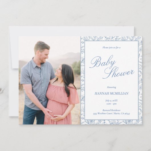 Botanical Blue Line Baby shower Uitnodiging (Voorkant)