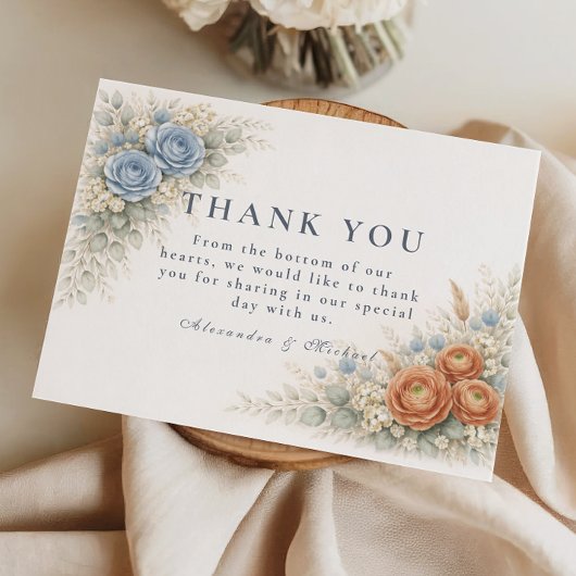 Botanical Blue Rose Wedding Bedankkaart