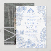 Botanical Blue White Rustic Wildflowers Wedding  Kaart (Voorkant / Achterkant)