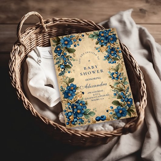 Botanical Blueberry Floral Baby Shower Kaart