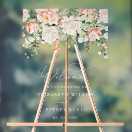 Botanical Blush Pink Floral Wedding Welcome Sign Acryl Bord
